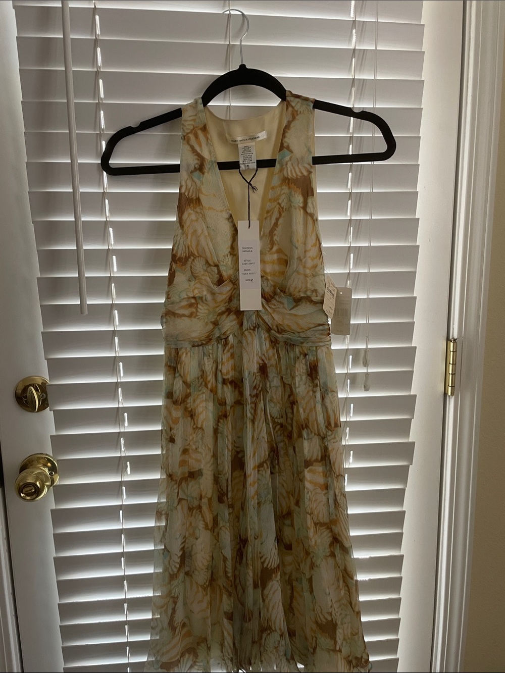 Diane Von Furstenberg Pale Green and Tan Floral Halter Maxi Dress
